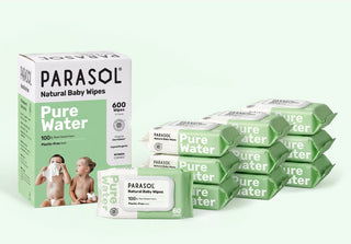 Parasol Pure Water baby wipes packaging on a white background
